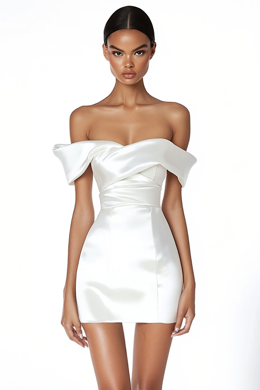 Off The Shoulder Vit Bodycon Satin Examensklänning