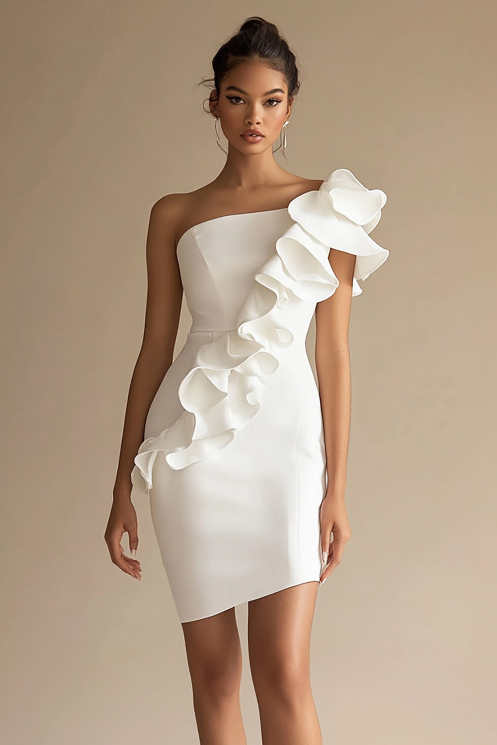En Axel Vit Volang Bodycon Graduation Klänning
