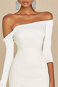 Vit Off The Shoulder Bodycon Graduation Klänning med Långa Ärmar