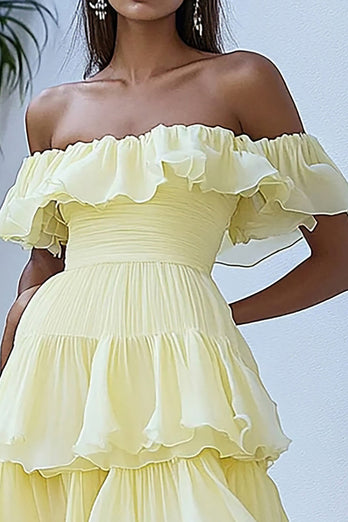 Off the Shoulder Daffodil formell klänning med volanger