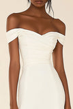 Off the Shoulder Vit Satin Bodycon Examensklänning