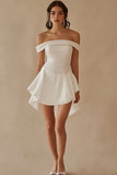 Off the Shoulder Vit Satin Graduation Klänning med Beading