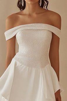 Off the Shoulder Vit Satin Graduation Klänning med Beading