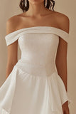 Off the Shoulder Vit Satin Graduation Klänning med Beading