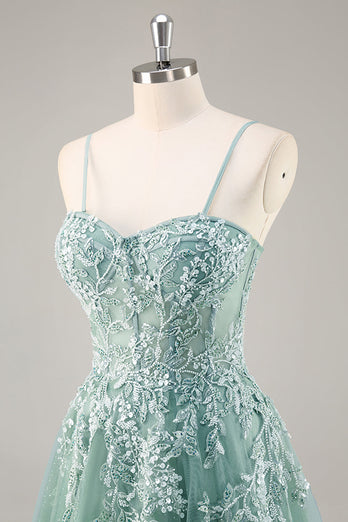 Grå Lila Pärlstav Korsett Applique Lång Balklänning med slits
