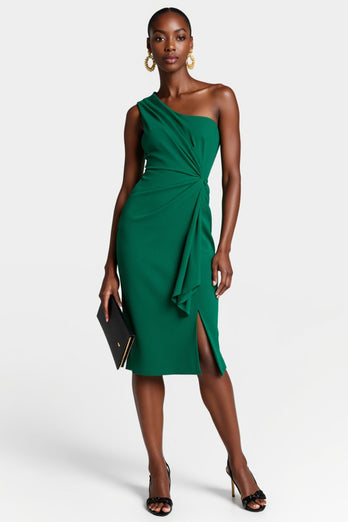 Mörkgrön One Shoulder Bodycon Midi Work Dress med slits