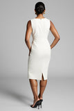 Vit rynkad Midi Bodycon Work Klänning
