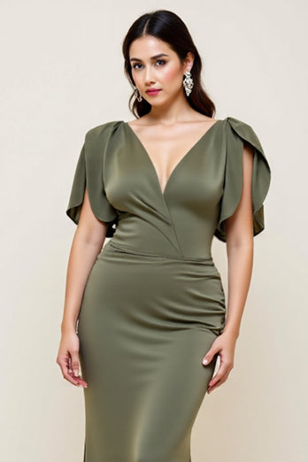 Olivfodral Lång Plus Size Klänning för Brudens Mor