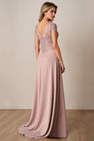 Dusty Rose A Line Satin Lång Klänning för Brudens Mor med Spets