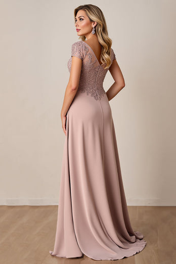 Dusty Rose A Line Satin Lång Klänning för Brudens Mor med Spets
