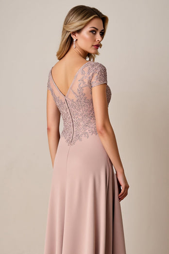 Dusty Rose A Line Satin Lång Klänning för Brudens Mor med Spets