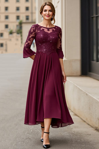 Cabernet Applique En linje Tea Längd Klänning för brudens mor