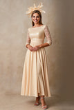 Chiffong A Line Applique Champagne Klänning till brudens mor med 3/4 ärmar