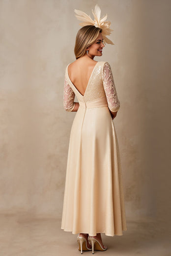 Chiffong A Line Applique Champagne Klänning till brudens mor med 3/4 ärmar