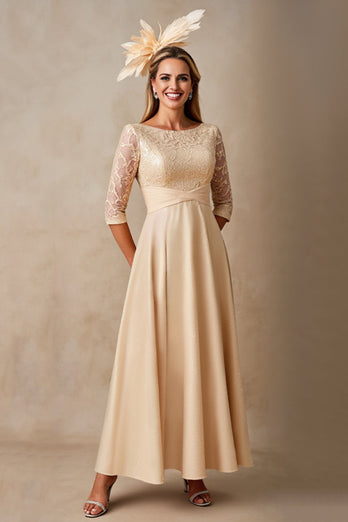 Chiffong A Line Applique Champagne Klänning till brudens mor med 3/4 ärmar