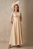 Chiffong A Line Applique Champagne Klänning till brudens mor med 3/4 ärmar
