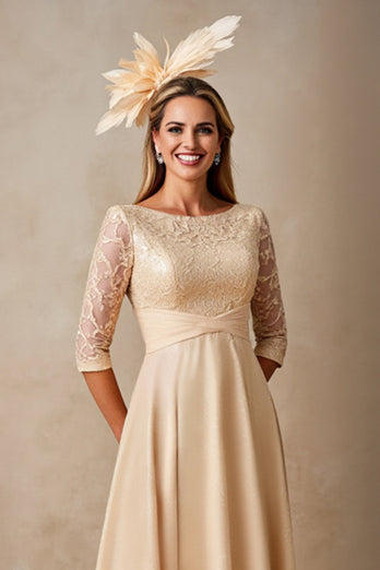 Chiffong A Line Applique Champagne Klänning till brudens mor med 3/4 ärmar