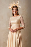 Chiffong A Line Applique Champagne Klänning till brudens mor med 3/4 ärmar