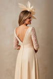 Chiffong A Line Applique Champagne Klänning till brudens mor med 3/4 ärmar