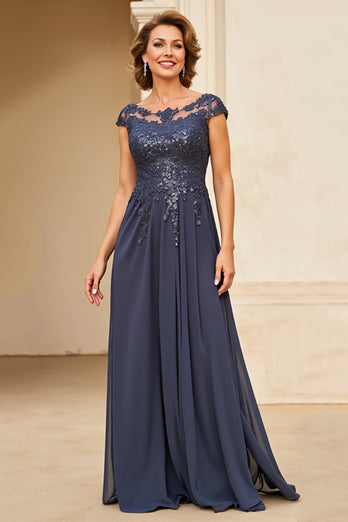 Twilight Applique Chiffong Klänning för brudens mor med Cap ärmar
