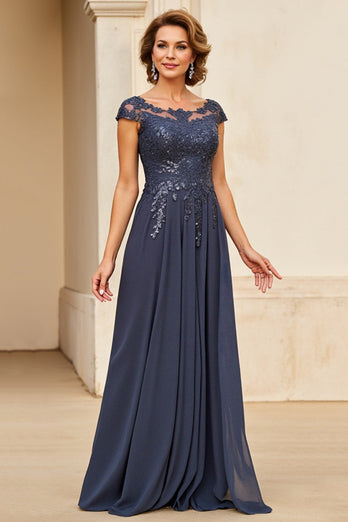 Twilight Applique Chiffong Klänning för brudens mor med Cap ärmar