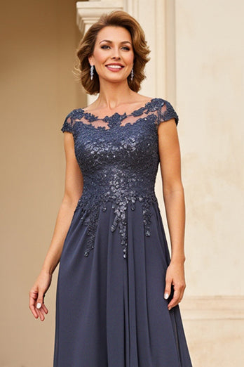 Twilight Applique Chiffong Klänning för brudens mor med Cap ärmar