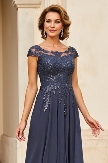 Twilight Applique Chiffong Klänning för brudens mor med Cap ärmar