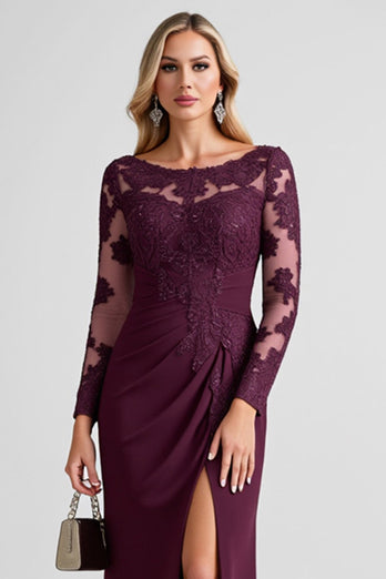 Grape Spets Applique Slida Klänning för brudens mor med slits