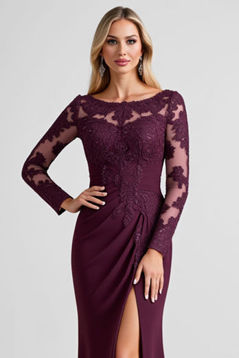 Grape Spets Applique Slida Klänning för brudens mor med slits