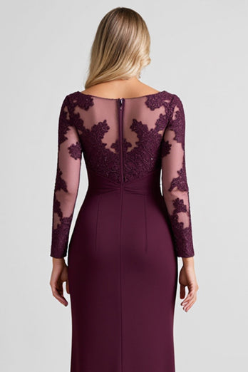 Grape Spets Applique Slida Klänning för brudens mor med slits