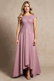Vintage Mauve Chiffong En linje Applique Klänning för brudens mor