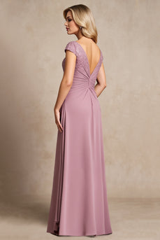 Vintage Mauve Chiffong En linje Applique Klänning för brudens mor