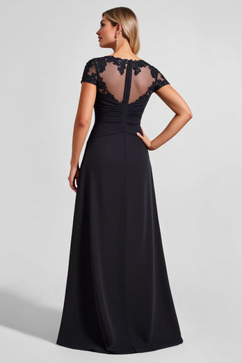 Svart A Line Chiffong Applique Klänning för brudens mor med slits