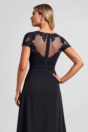 Svart A Line Chiffong Applique Klänning för brudens mor med slits