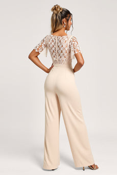 Aprikos V-ringad Chiffong Spets Brudtärna Jumpsuit