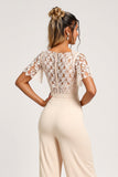 Aprikos V-ringad Chiffong Spets Brudtärna Jumpsuit