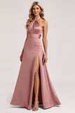 Halter Rosa En linje Satin Brudtärna Klänning