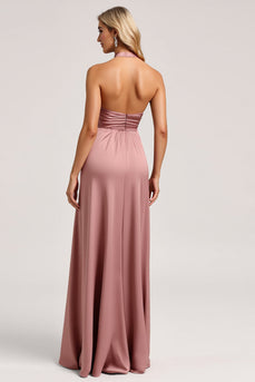 Halter Rosa En linje Satin Brudtärna Klänning