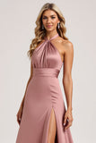 Halter Rosa En linje Satin Brudtärna Klänning