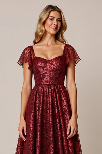 Cabernet A Line Applique Klänning för bröllopsgäster med korta ärmar