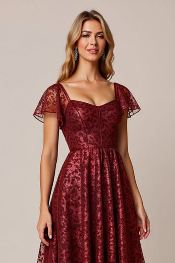 Cabernet A Line Applique Klänning för bröllopsgäster med korta ärmar