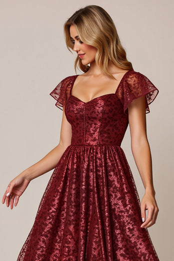 Cabernet A Line Applique Klänning för bröllopsgäster med korta ärmar