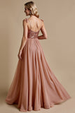 Glittrande Dusty Rose Spaghetti Straps En linje Brudtärna Klänning