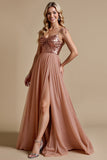 Glittrande Dusty Rose Spaghetti Straps En linje Brudtärna Klänning