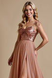 Glittrande Dusty Rose Spaghetti Straps En linje Brudtärna Klänning
