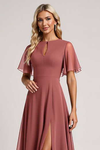 Vintage Lila En linje Chiffong Brudtärna Klänning