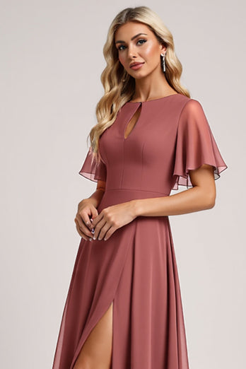 Vintage Lila En linje Chiffong Brudtärna Klänning