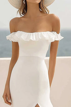 Off The Shoulder Vit Chiffong Ruffled Holiday Klänning