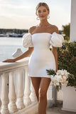 Bodycon Vit Off The Shoulder Kort Graduation Klänning
