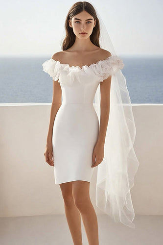 Bodycon Vit Off The Shoulder Volang Examensklänning